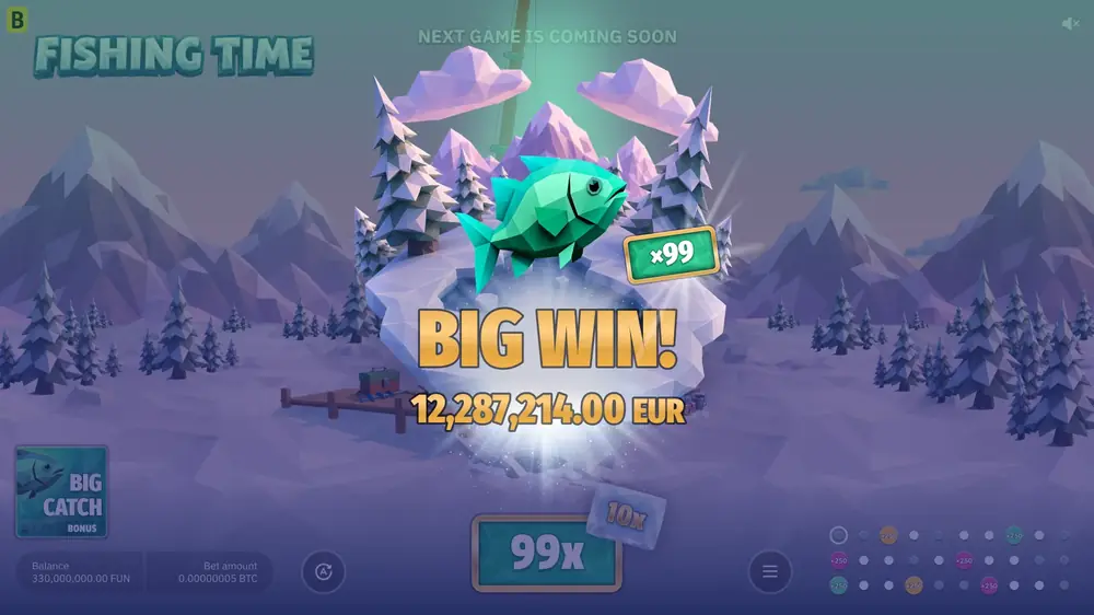 Big Win-skärm i Fishing Time