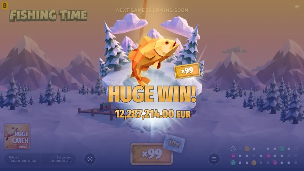 Huge Win-skärm i Fishing Time